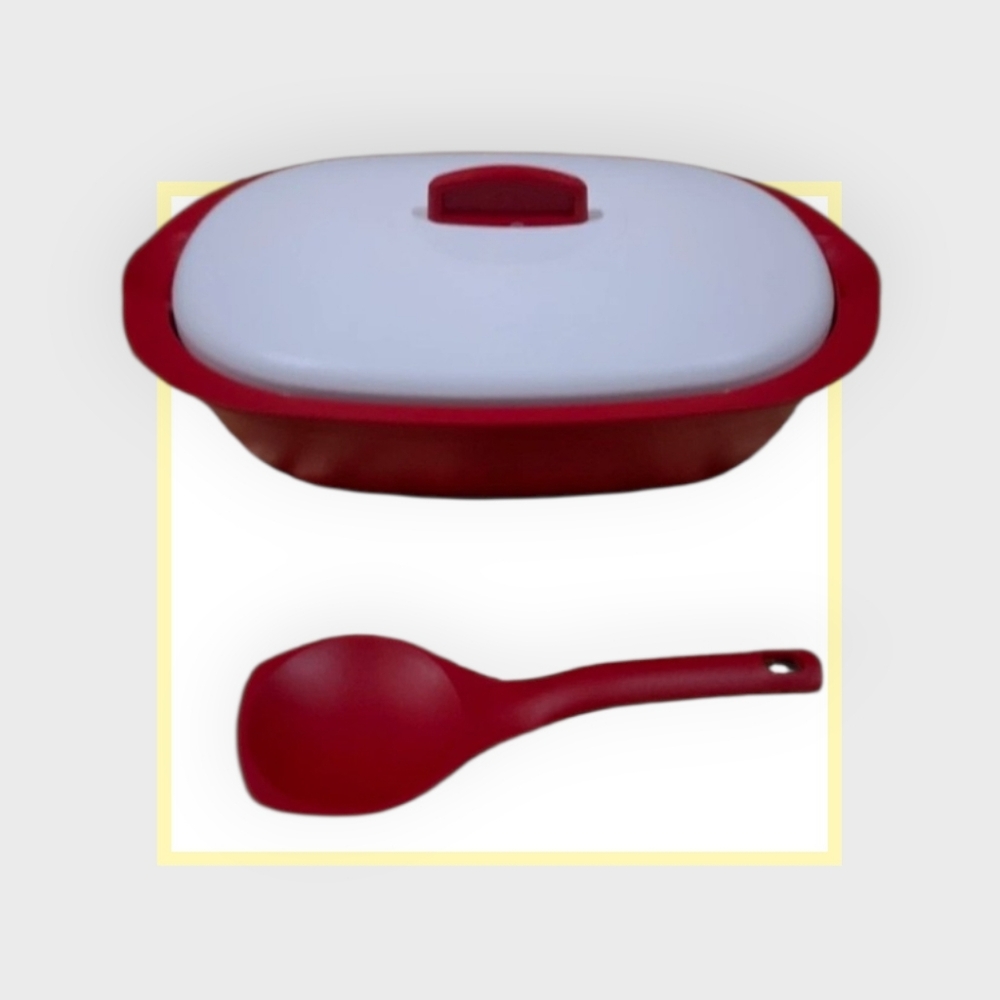 Tupperware Red and White Food Storage Container with Spoon